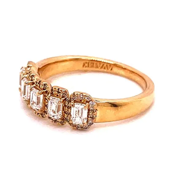 14 Karat Yellow Gold Five-Stone Emerald Cut Diamond Anniversary Band with Round Diamond Halo Image 2 Corinth Jewelers Corinth, MS