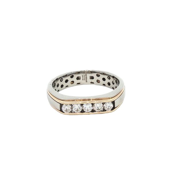 Platinum & 14K Yellow Gold Men's Wedding Band with 5 Round Diamonds 0.45 ctw Image 2 Corinth Jewelers Corinth, MS