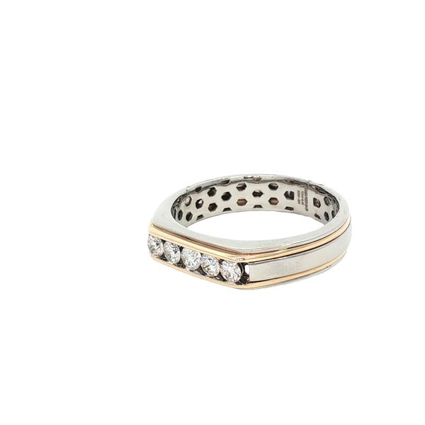 Platinum & 14K Yellow Gold Men's Wedding Band with 5 Round Diamonds 0.45 ctw Image 3 Corinth Jewelers Corinth, MS