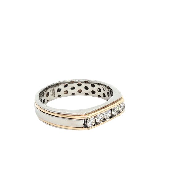 Platinum & 14K Yellow Gold Men's Wedding Band with 5 Round Diamonds 0.45 ctw Image 4 Corinth Jewelers Corinth, MS