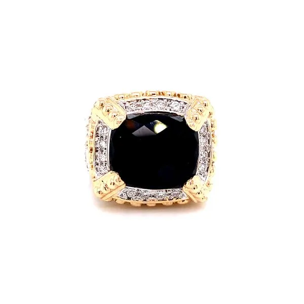 14 Karat Yellow Gold and Sterling Silver Rectangle Checkered Black Onyx Ring with Diamond Accent Image 2 Corinth Jewelers Corinth, MS