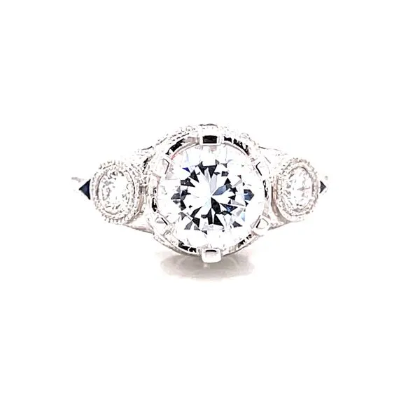 14 Karat White Gold Round 3-Stone Vintage Style Engagement Ring with Sapphire and Diamond Details Corinth Jewelers Corinth, MS