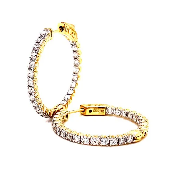 14 Karat Yellow Gold Round Inside Outside Diamond Hoop Earrings Corinth Jewelers Corinth, MS