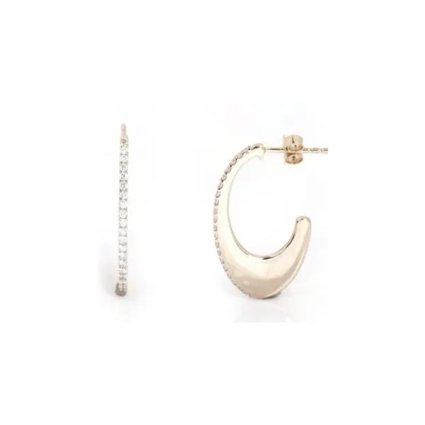 14 Karat Yellow Gold Half Mod Diamond Hoop Fashion Earrings Image 2 Corinth Jewelers Corinth, MS