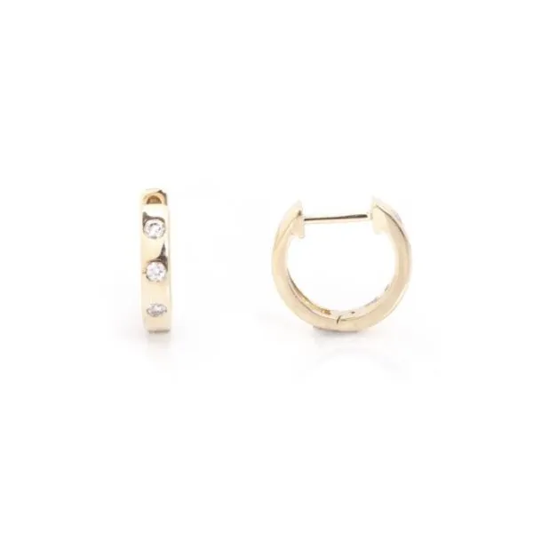 14 Karat Yellow Gold Round 3 - Stone Diamond Huggie Hoop Earrings Corinth Jewelers Corinth, MS
