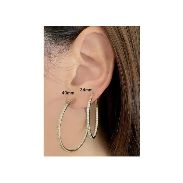 14 Karat Yellow Gold Round Inside Outside 1.74 carat Natural Diamond Hoop Earrings