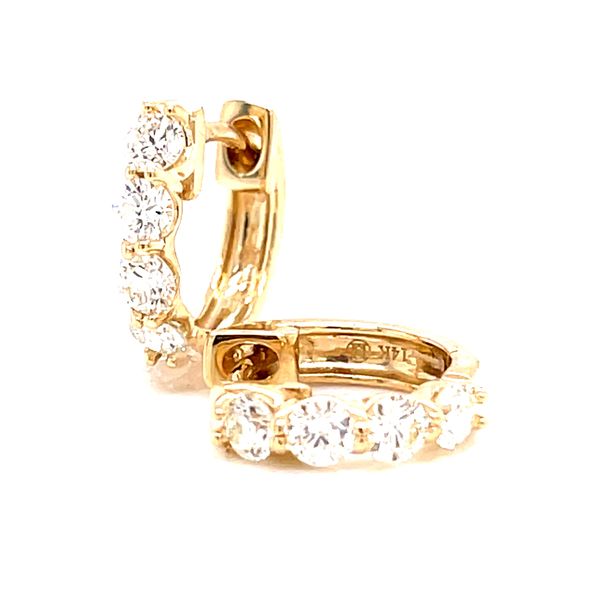 14 Karat Yellow Gold 4-Stone Round Brilliant Cut Diamond Huggie Hoop Earrings Corinth Jewelers Corinth, MS