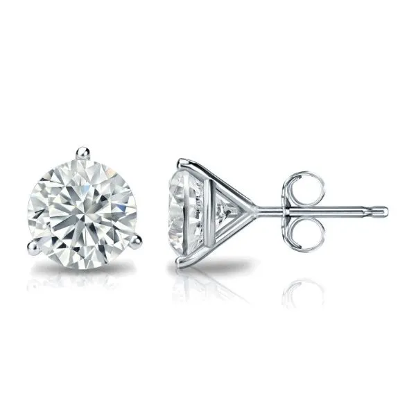 14 Karat White Gold 1.02 ct Round Brilliant Diamond Solitaire Stud Earrings Corinth Jewelers Corinth, MS