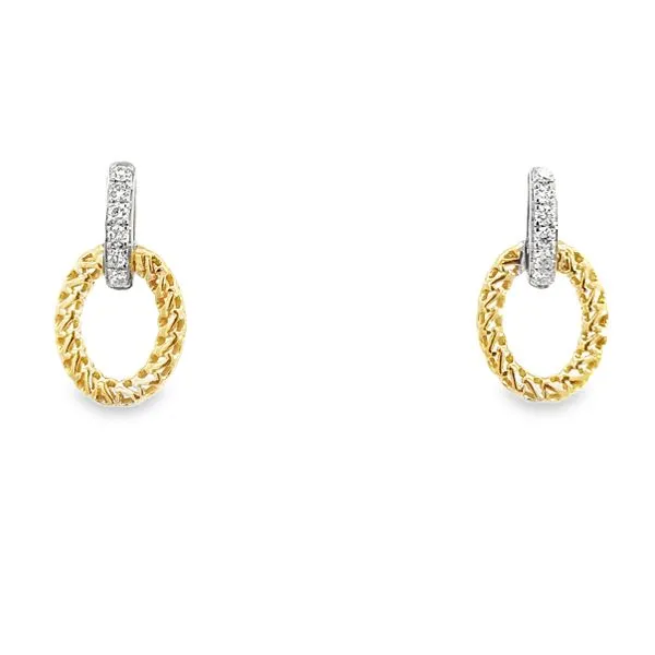 14 Karat Yellow and White Gold Oval Shape Rope Style with Diamond Accent Dangle Drop Earrings Image 2 Corinth Jewelers Corinth, MS