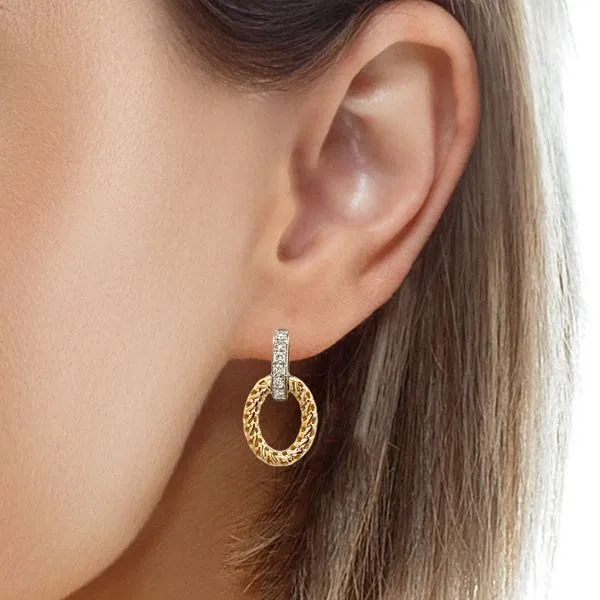 14 Karat Yellow and White Gold Oval Shape Rope Style with Diamond Accent Dangle Drop Earrings Corinth Jewelers Corinth, MS