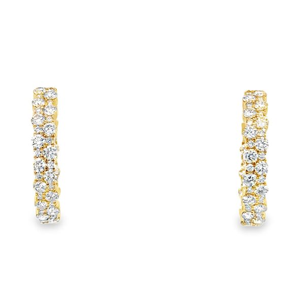 14 Karat Yellow Gold Round Shape Double Row Diamond Hoop Earrings - 3.40 ctw Image 2 Corinth Jewelers Corinth, MS