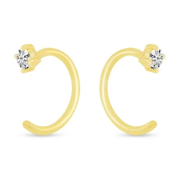 14 Karat Yellow Gold Open Shape Backwards Round Shape Diamond Huggis Hoop Earrings - 0.08 dwt Corinth Jewelers Corinth, MS