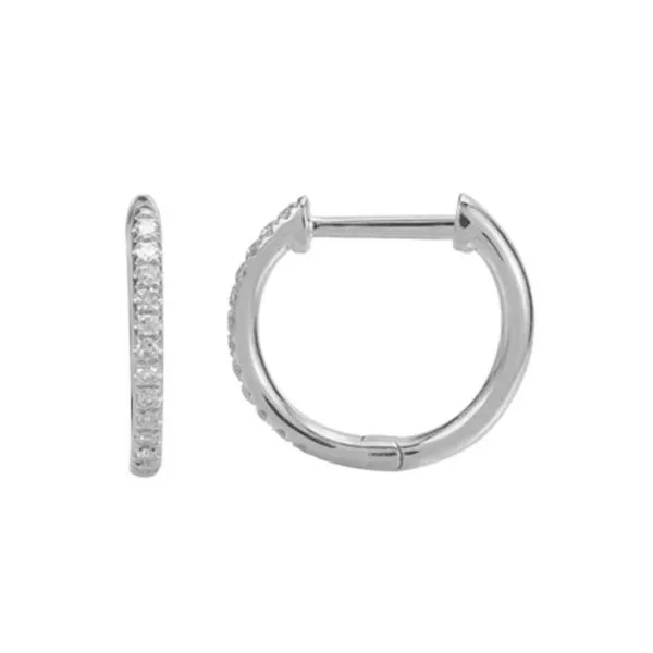 14 Karat White Gold Petite Diamond Huggie Hoop Earrings Corinth Jewelers Corinth, MS