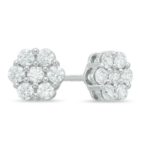 10 Karat White Gold Round Cluster Flower Diamond Stud Earrings - 0.60 cttw Corinth Jewelers Corinth, MS