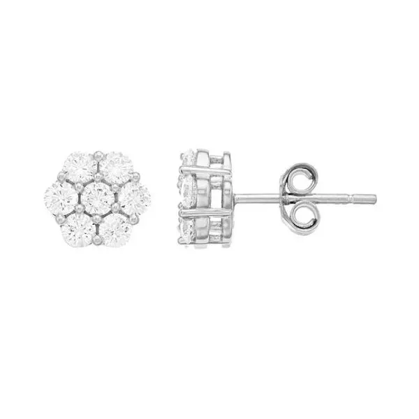 10 Karat White Gold Round Cluster Flower Diamond Stud Earrings - 1/3 cttw Corinth Jewelers Corinth, MS