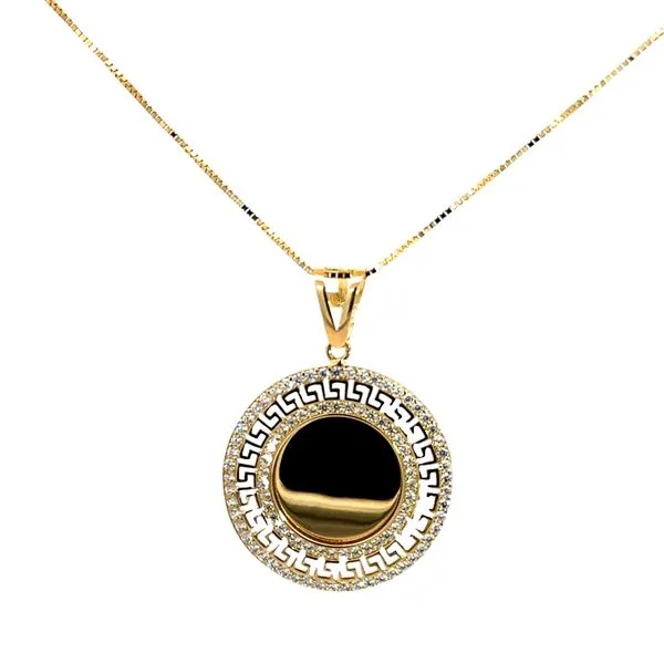 10 Karat Yellow Gold Round Shape Greek Symbol and Diamond Accent Disk Pendant ~ 0.40 ctw Corinth Jewelers Corinth, MS