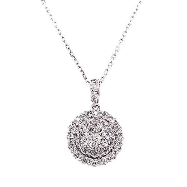 14 Karat White Gold Round Cluster Diamond Fashion Necklace Corinth Jewelers Corinth, MS