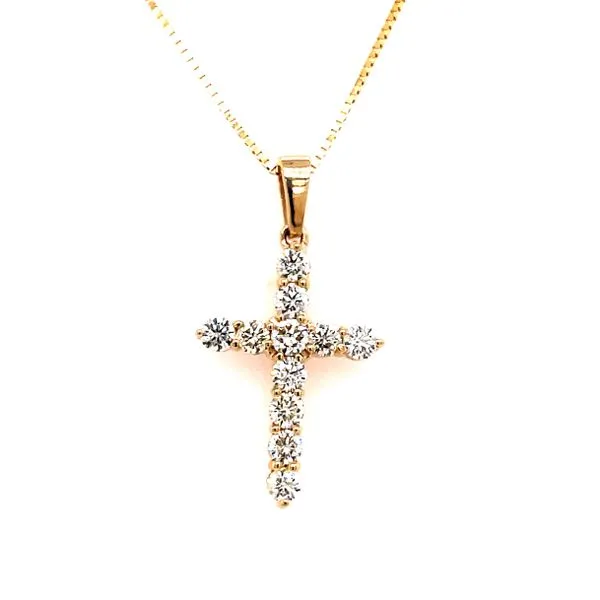 14 Karat Yellow Gold Round Diamond Cross Necklace Corinth Jewelers Corinth, MS
