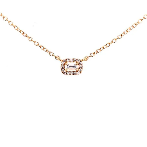 14 Karat Yellow Gold Emerald Cut Center with Diamond Halo Fashion Necklace Corinth Jewelers Corinth, MS