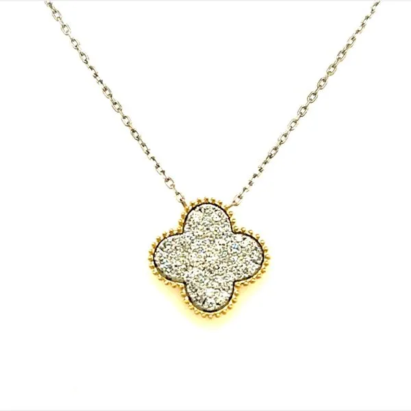 14 Karat White and Yellow Gold Pave' Diamond Clover Shaped Fashion Necklace Corinth Jewelers Corinth, MS