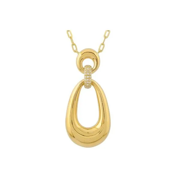 14 Karat Yellow Gold Round and Graduated Oval Bubble Shape with Pave' Diamond Accent with Paperclip Chain Necklace - 0.07 ctw / 16-18