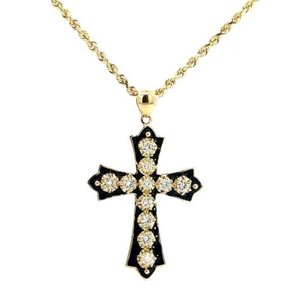 14 Karat Yellow Gold Large Round Diamond with Black Enamel Cross Necklace - 1.05 ctw Corinth Jewelers Corinth, MS