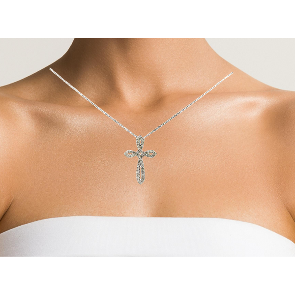 10 Karat White Gold Twisted Diamond Cross Necklace - 0.34 dwt / 18