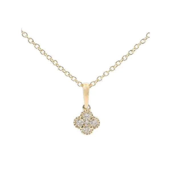 14 Karat Yellow Gold Clover Shape Diamond Necklace - 0.10 ctw / 16-18