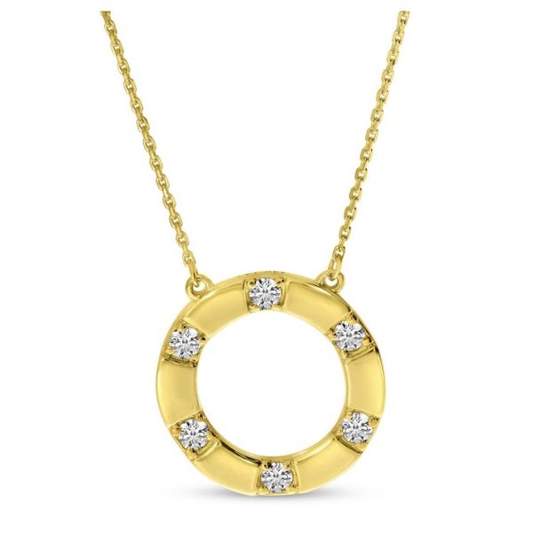 14 Karat Yellow Gold Round Shape Open Circle with Station Diamond adn Polished Accent Fashion Necklace - 0.16 dwt / 18
