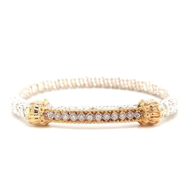 14 Karat Yellow Gold and Sterling Silver Diamond Bar Vahan Bracelet with Yellow Gold Beaded Accent Corinth Jewelers Corinth, MS