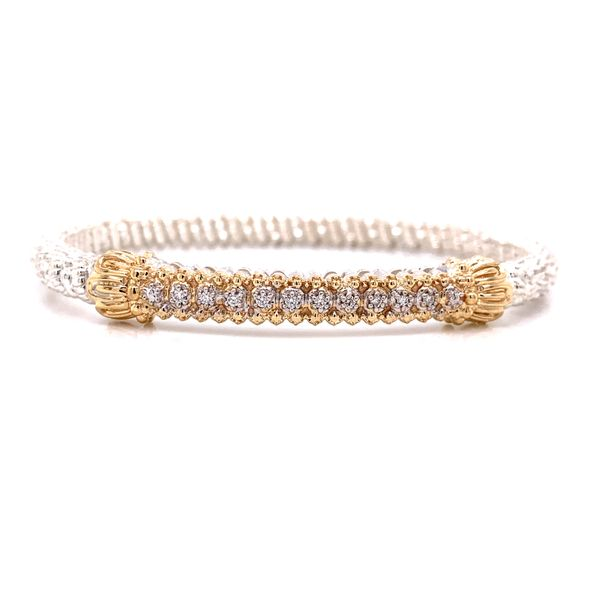 14 Karat Yellow Gold and Sterling Silver Diamond Bar Vahan Bracelet with Yellow Gold Beaded Accents Corinth Jewelers Corinth, MS