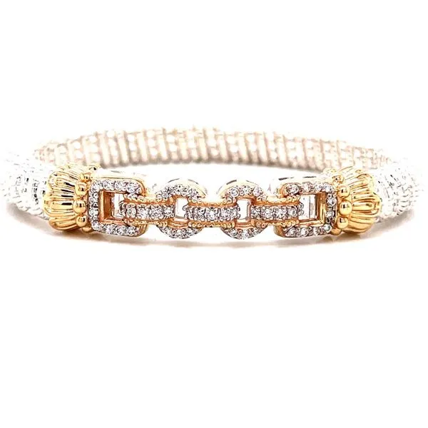14 Karat Yellow Gold and Sterling Silver Alternating Oval and Round Link Vahan Diamond Bracelet Corinth Jewelers Corinth, MS