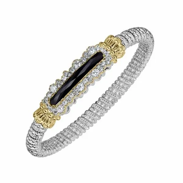 14 Karat Yellow Gold and Sterling Silver Vahan Black Onyx Bar Bracelet with Diamond Halo Corinth Jewelers Corinth, MS