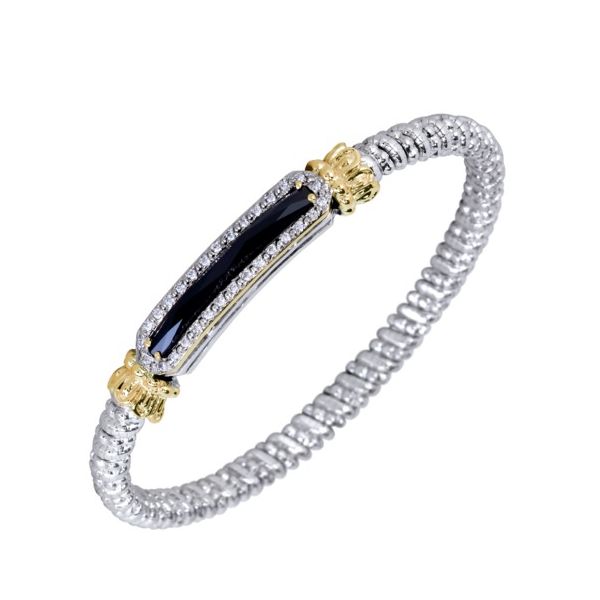 14 Karat Yellow Gold and Sterling Silver Black Onyx and Diamond Bar Vahan Bracelet with Yellow Gold Beaded Accent Corinth Jewelers Corinth, MS