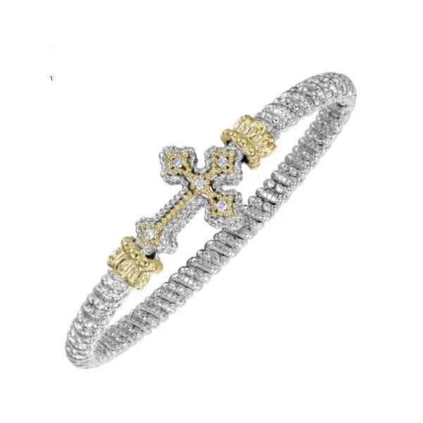 Sterling Silver and 14 Karat Yellow Gold 4mm Diamond Cross Vahan Bangle Bracelet - 0.10ctw Corinth Jewelers Corinth, MS