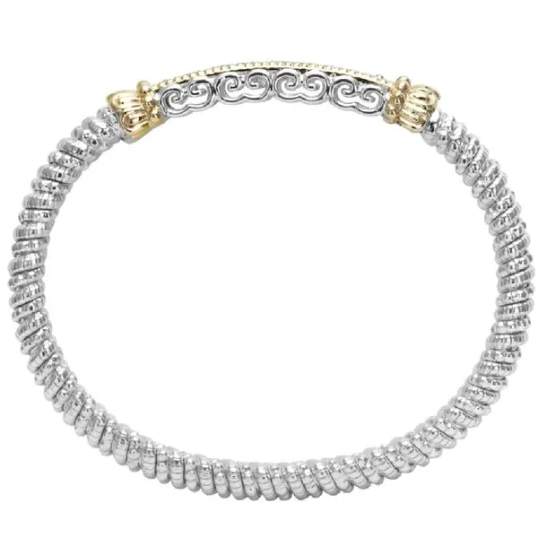 14 Karat Yellow Gold and Sterling Silver 6mm Diamond Bar with Yellow Gold Beaded Accent Vahan Bracelet - 0.20 ctw / Size 2 3/8