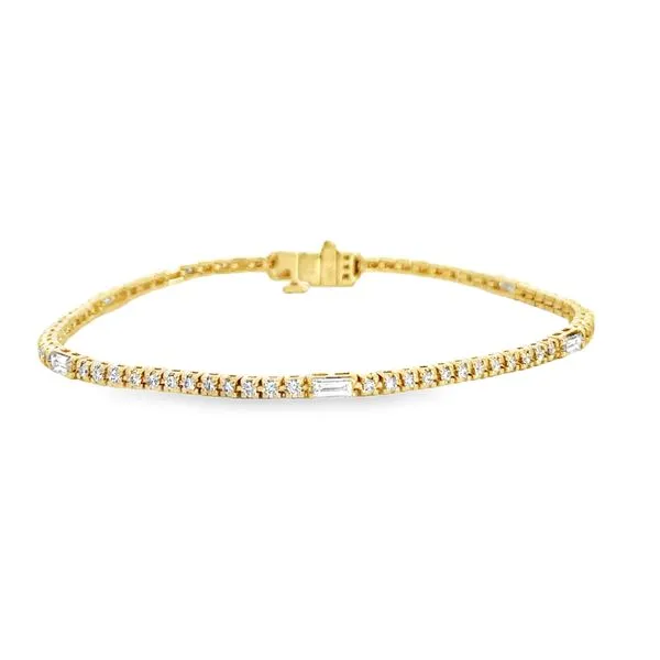 14 Karat Yellow Gold Round and Baguette Station Diamond Tennis Bracelet - 1.39 ctw Corinth Jewelers Corinth, MS