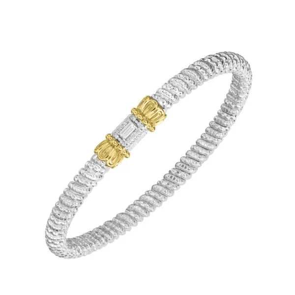 14 Karat Yellow Gold and Sterling Silver 4mm Single Baguette Diamond with Halo Vahan Bracelet - 0.20 ctw Corinth Jewelers Corinth, MS