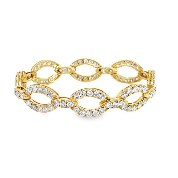 14 Karat Yellow Gold Oval Shape 9.63 dwt Diamond Link Bracelet - 7
