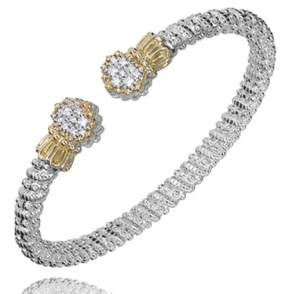 14 Karat Yellow Gold and Sterling Silver Oval Cut Diamond Cuff with Scalloped Edges Vahan Bracelet Corinth Jewelers Corinth, MS