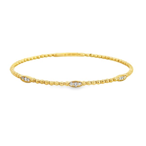 14 Karat Yellow Gold Tripe Marquise Round Shape Diamond Station Flex Bangle Bracelet - 0.21 dwt Corinth Jewelers Corinth, MS