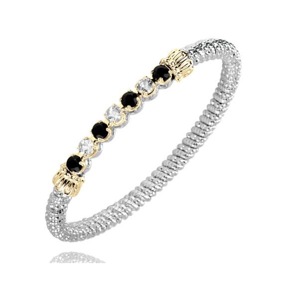 14K Yellow Gold and Sterling Silver Black Onyx and Cubic Zir