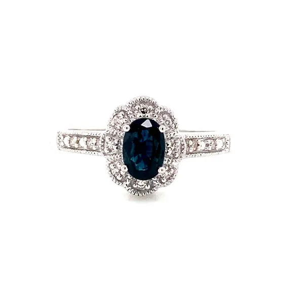 Sterling Silver and Diamond Sapphire Ring with Scalloped Halo Corinth Jewelers Corinth, MS