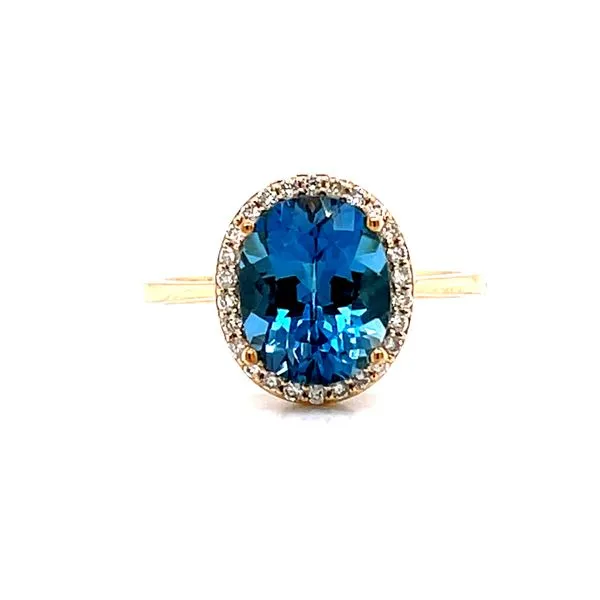 14 Karat Yellow Gold Oval Blue Topaz Fashion Ring with Diamond Halo Corinth Jewelers Corinth, MS
