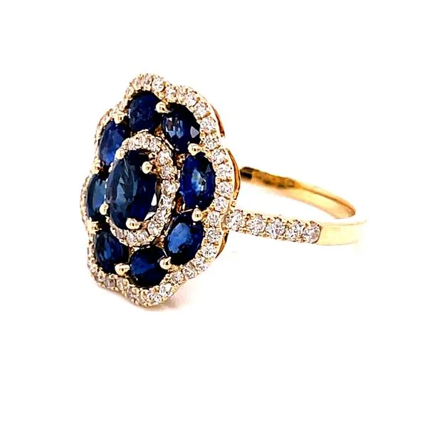 14 Karat Yellow Oval Cut Sapphires with Round Diamond Flower Halo Fashion Ring Image 2 Corinth Jewelers Corinth, MS