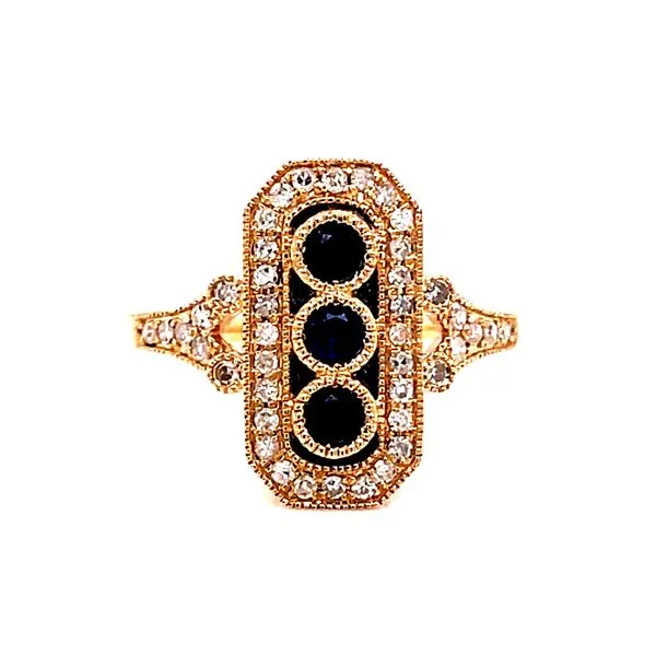 14 Karat Yellow Gold Vintage Style Blue Sapphire and Diamond Ring Corinth Jewelers Corinth, MS