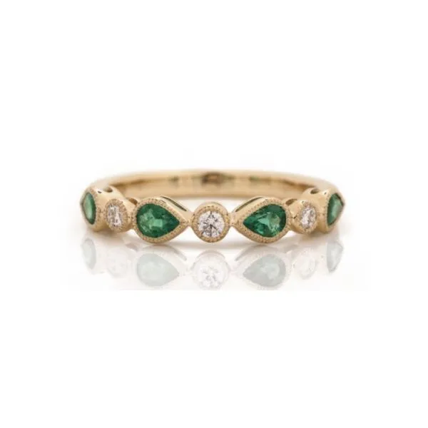 14 Karat Yellow Gold Round Diamond and Marquise Cut Emerald Alternating Stacker Band Image 2 Corinth Jewelers Corinth, MS