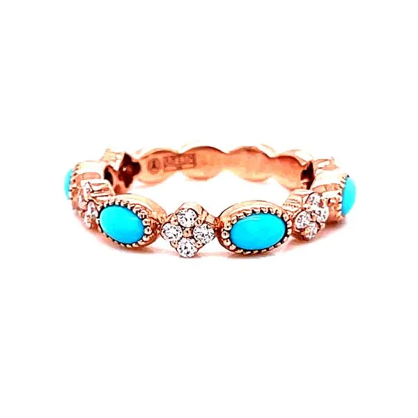 14 Karat Rose Gold Multi Round Cut Diamonds and Oval Shape Turquoise Stacker Band Corinth Jewelers Corinth, MS