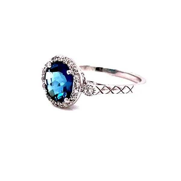 14 Karat White Gold Round Cut Genuine Bloe London Topaz with a Diamond Halo Fashion Ring Image 2 Corinth Jewelers Corinth, MS