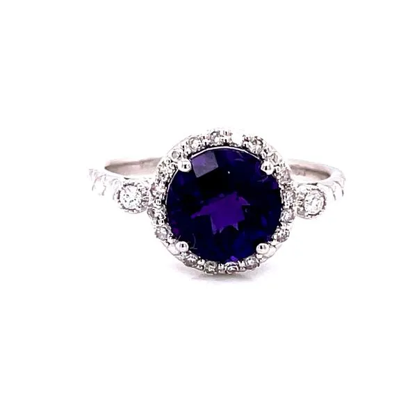 14 Karat White Gold Round Genuine Amethyst with Diamond Halo Fashion Ring Image 2 Corinth Jewelers Corinth, MS